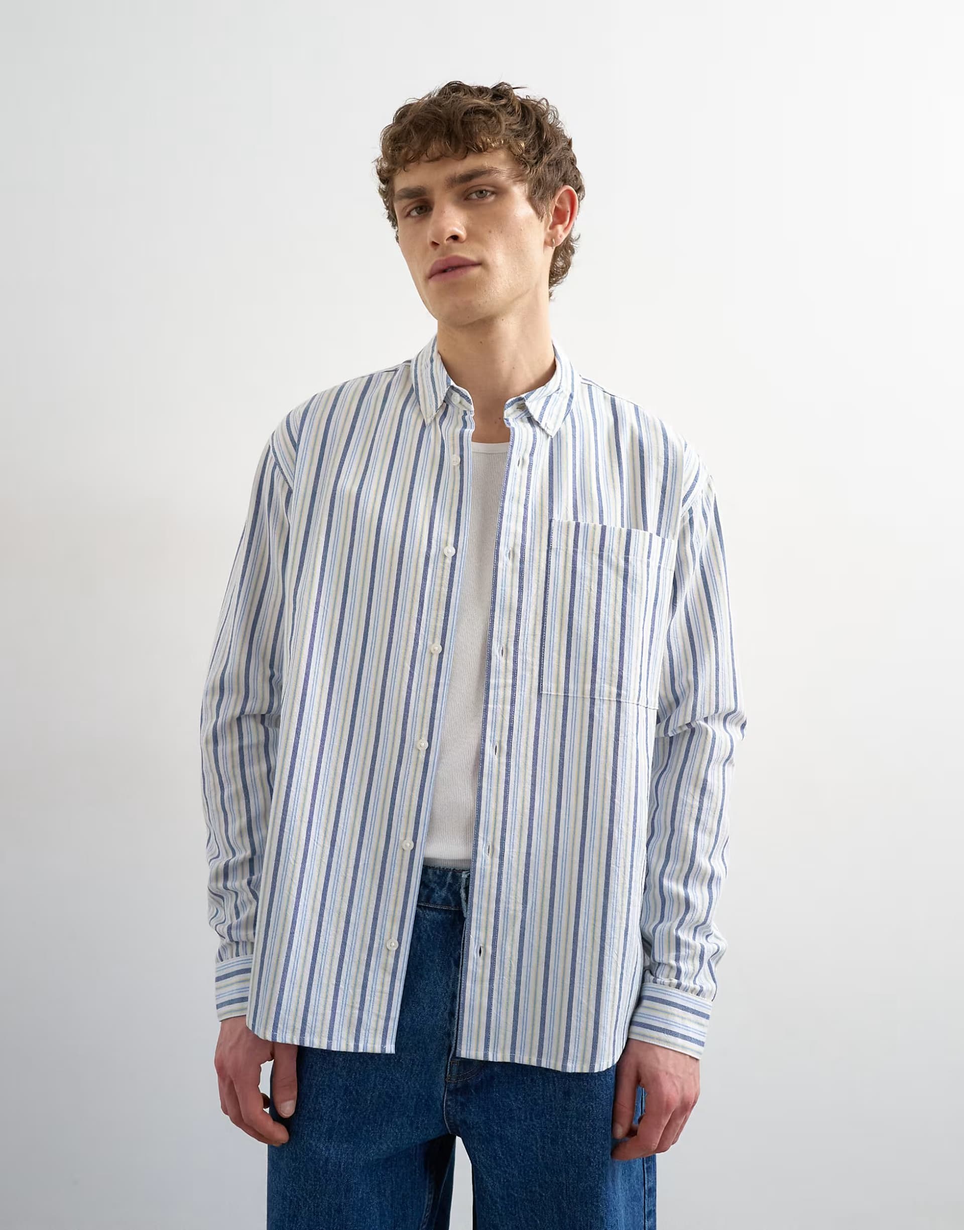 ASOS Topman relaxed fit oxford shirt with stripe in blue