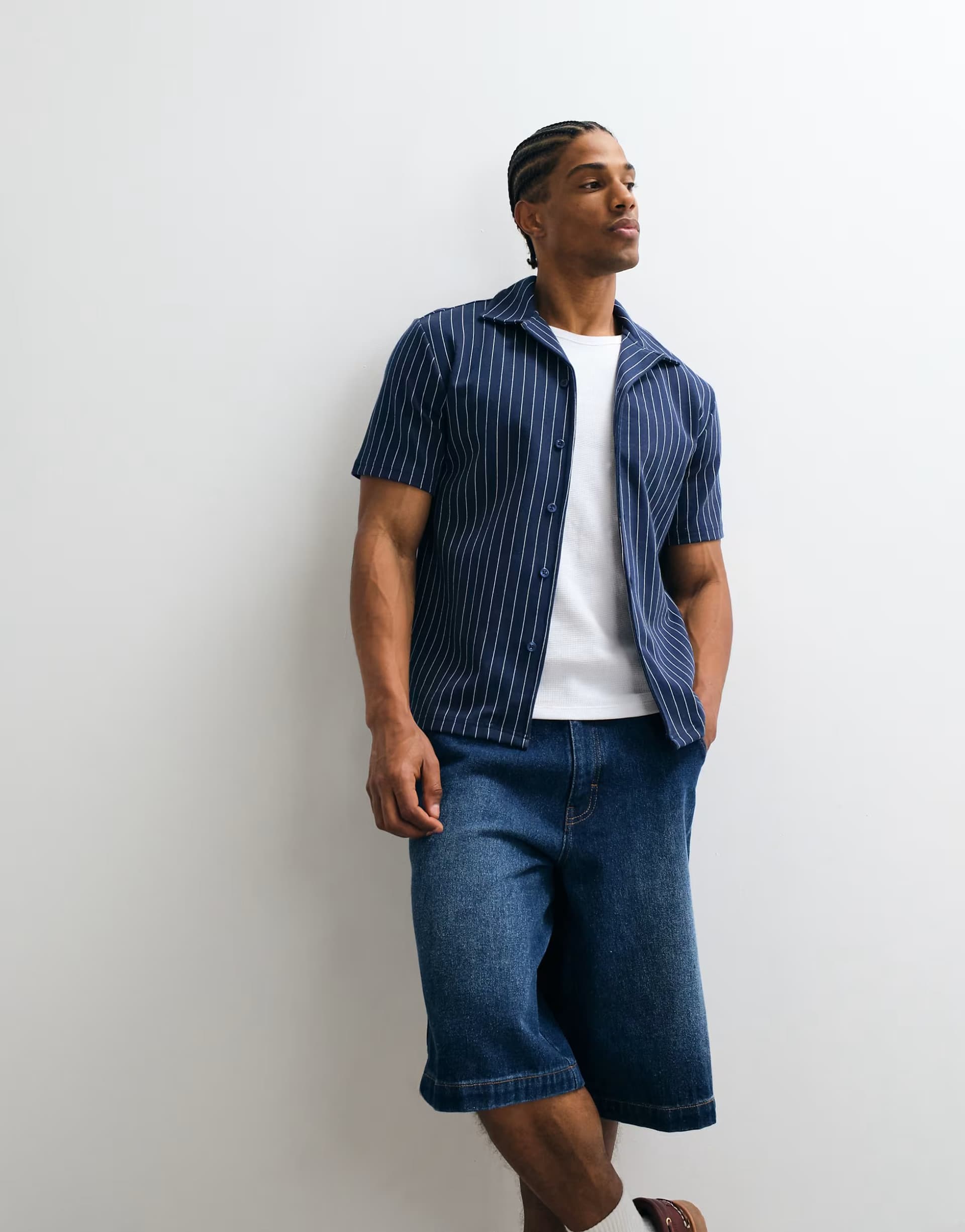 ASOS Weekday short sleeve stripe resort shirt in blue
