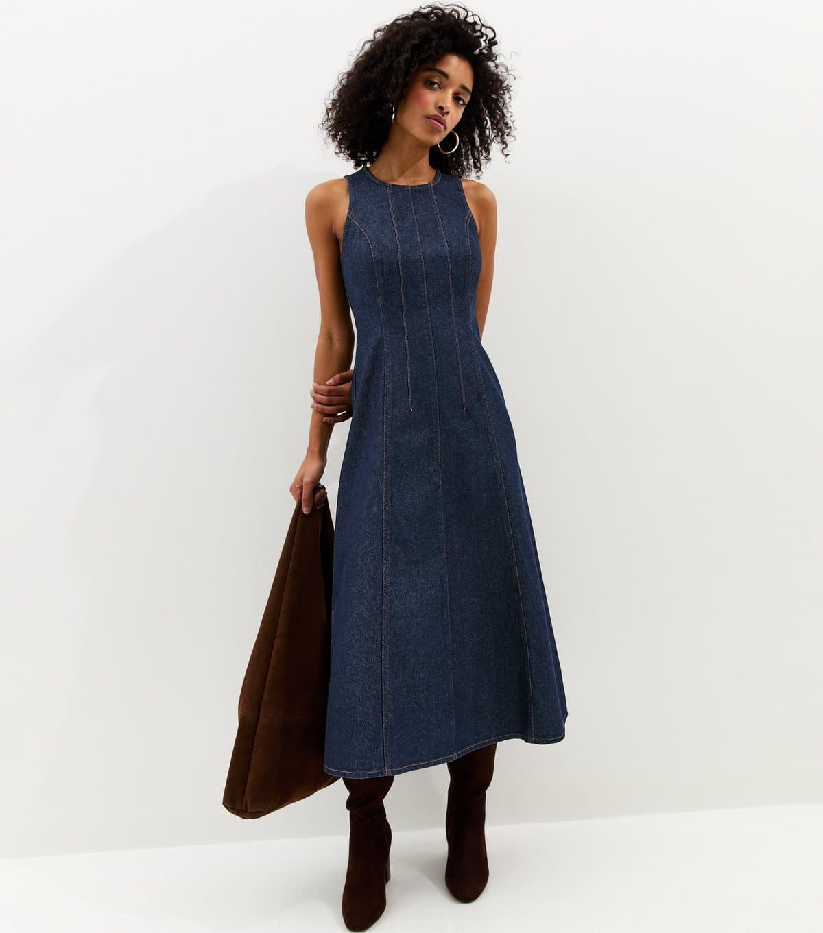 New Look Women's Navy Denim A-Line Sleeveless Midi Dress New Look