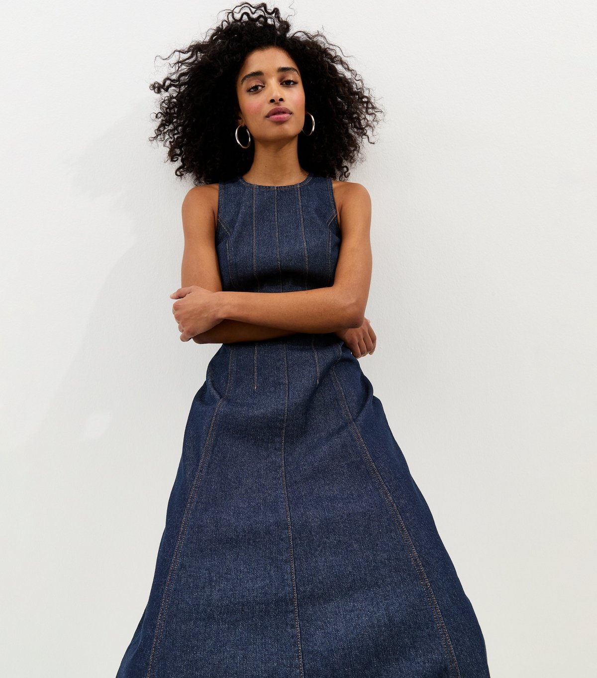 New Look Women's Navy Denim A-Line Sleeveless Midi Dress New Look - 2