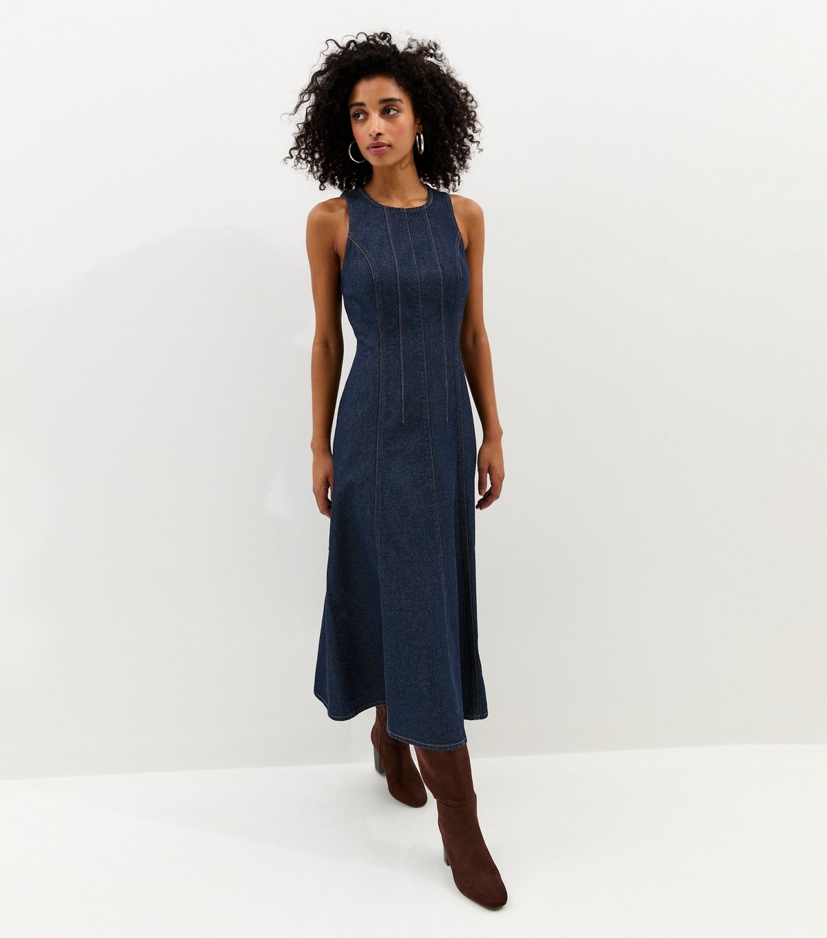 New Look Women's Navy Denim A-Line Sleeveless Midi Dress New Look - 3