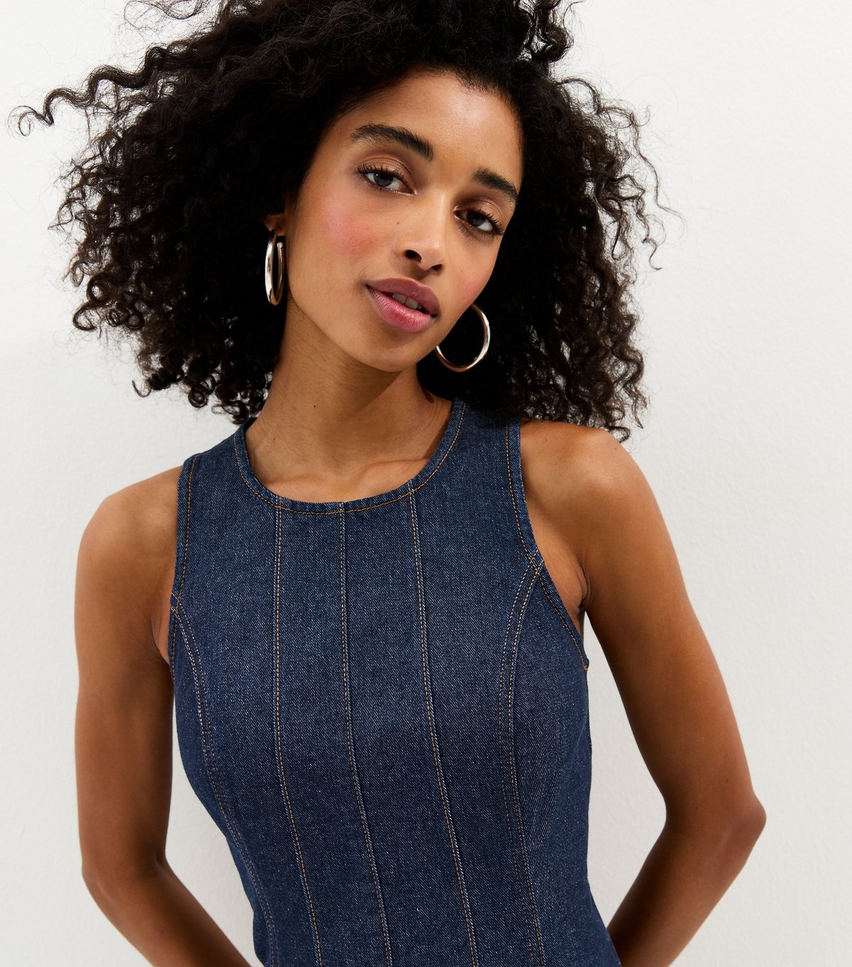 New Look Women's Navy Denim A-Line Sleeveless Midi Dress New Look - 4