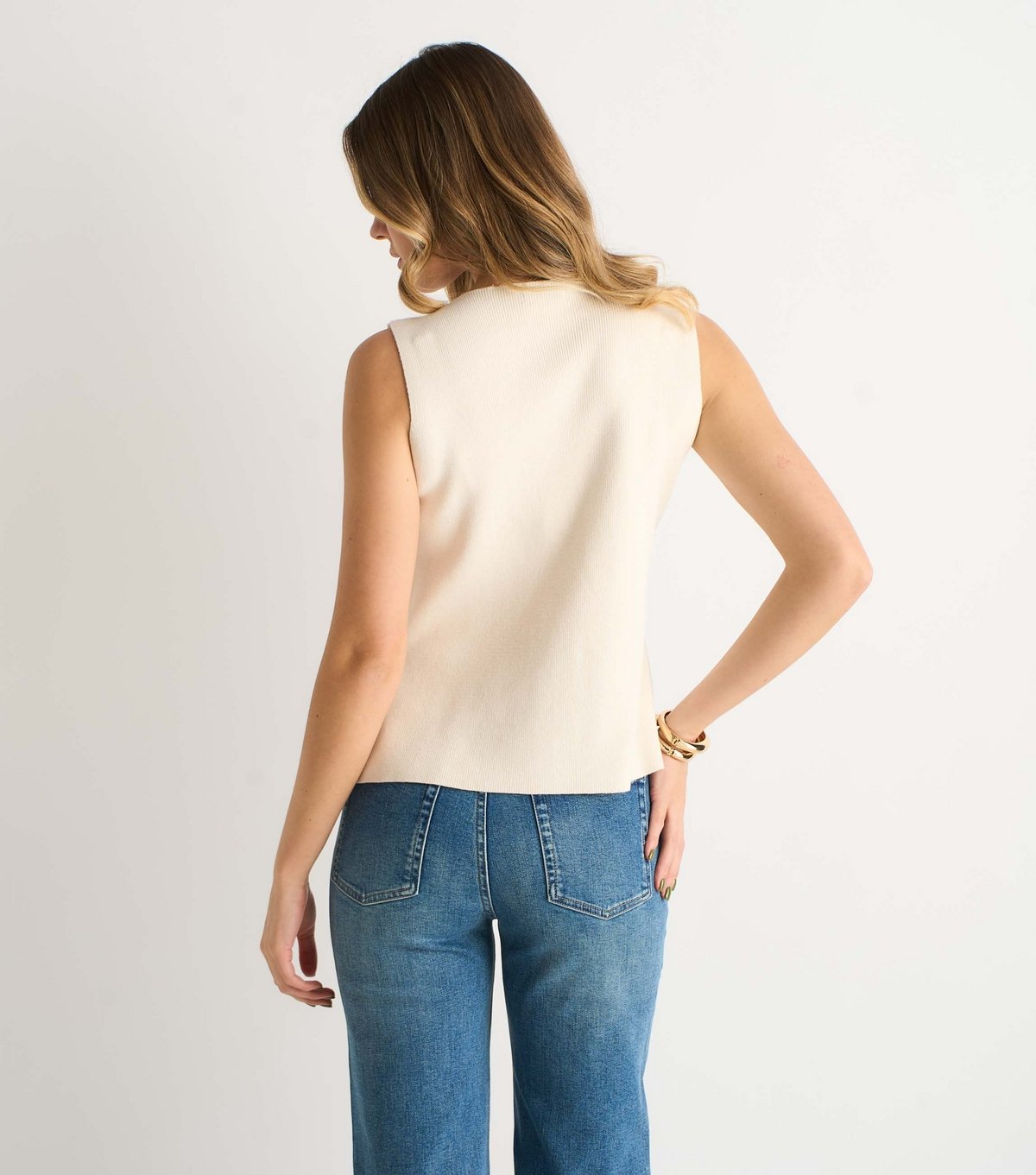 Gini London Women's Off White Button Front Compact Knit Waistcoat Gini London New Look - 4