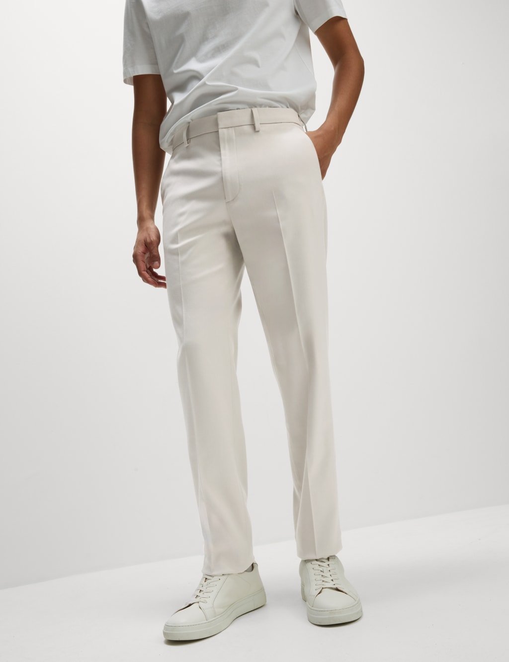 Marks & Spencer M&S Regular Fit Smart Stretch Trousers Light Grey - 3