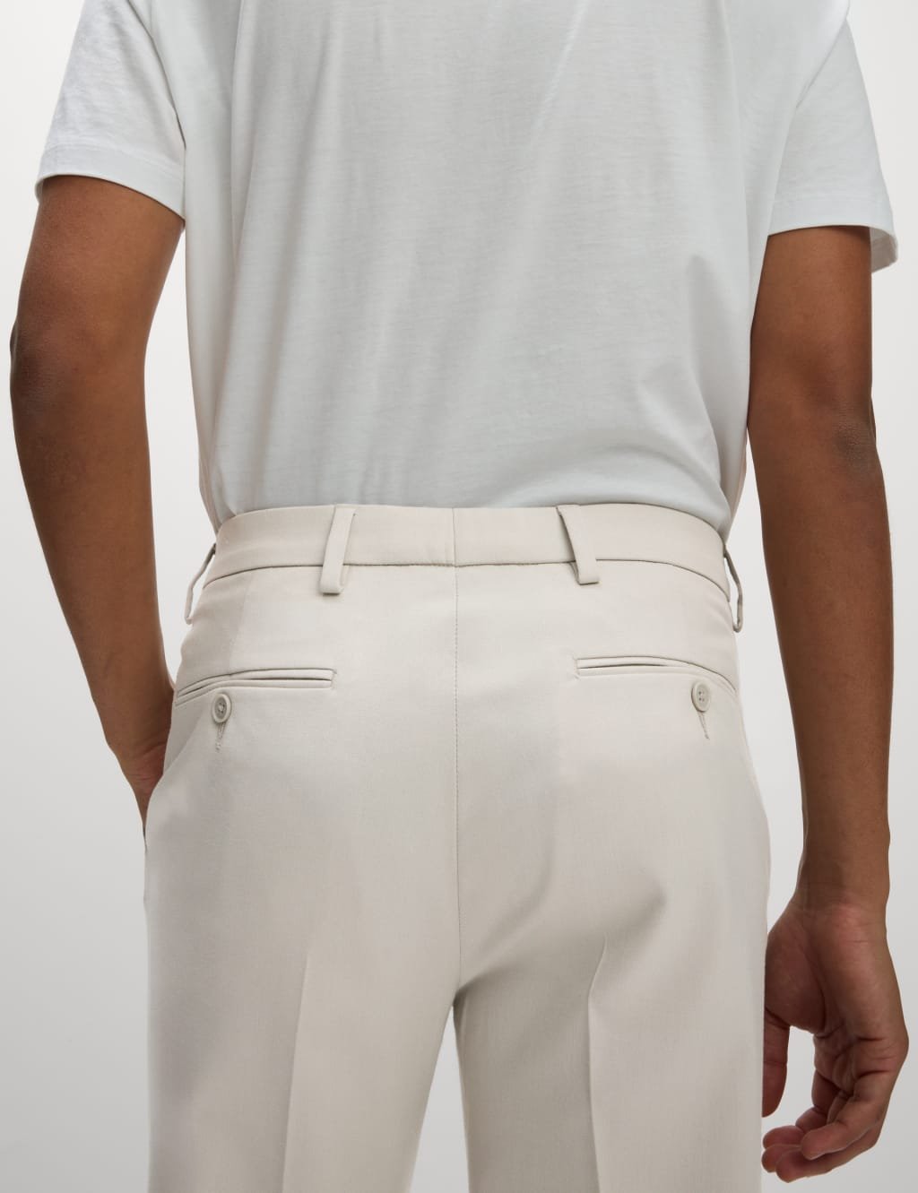 Marks & Spencer M&S Regular Fit Smart Stretch Trousers Light Grey - 4