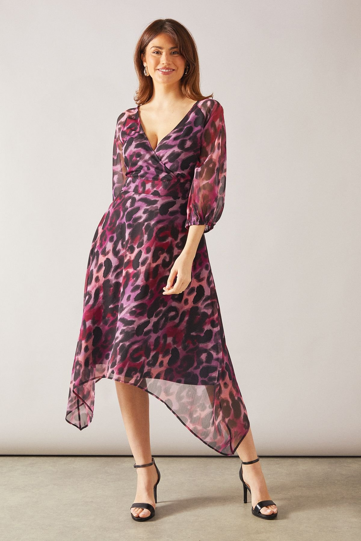 Wallis Wallis Women's Animal Print Wrap High-Low Midi Dress in Pink - 2