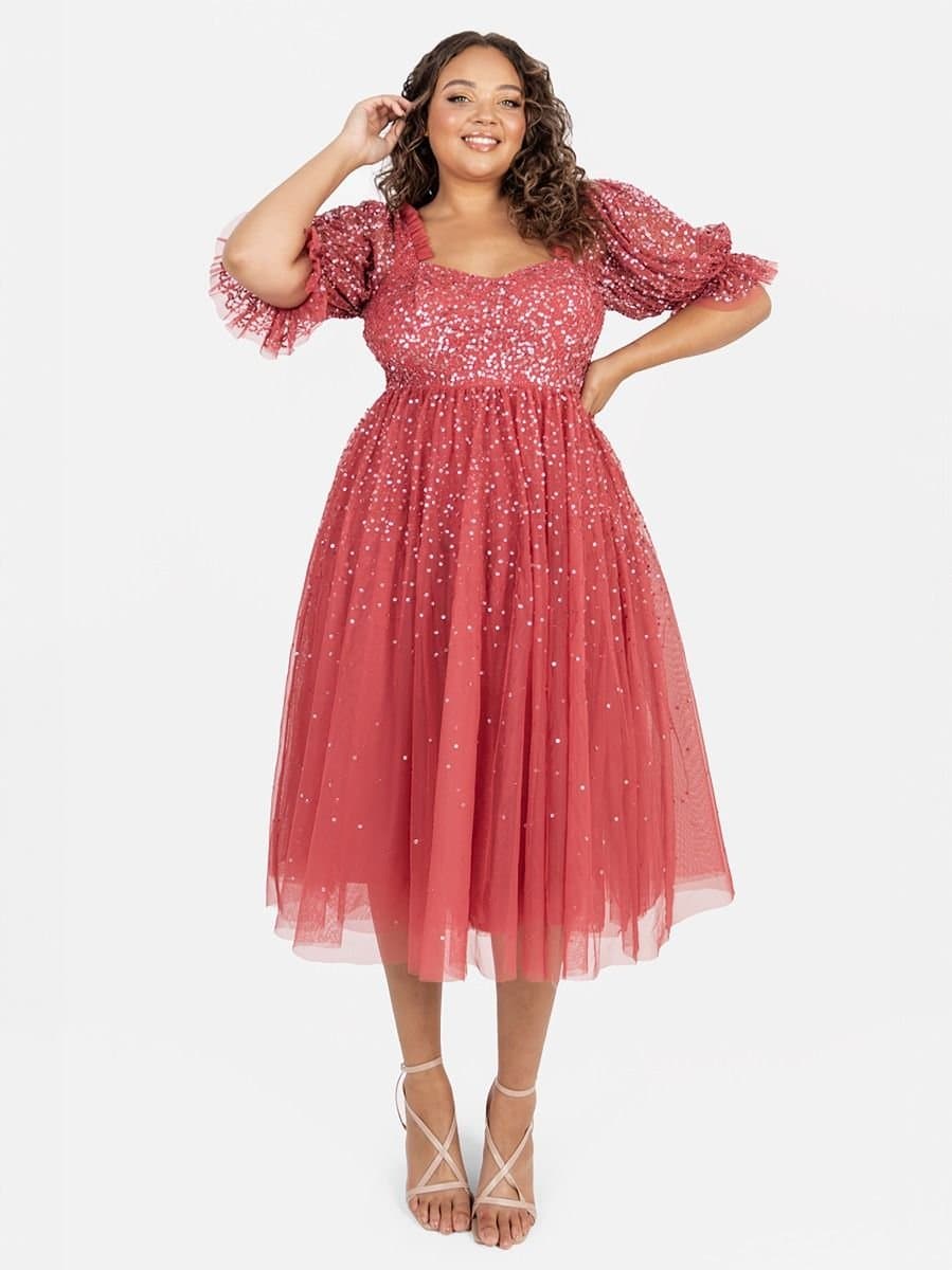 Maya Deluxe Maya Deluxe Women's Embellished Midi Dress in Pink