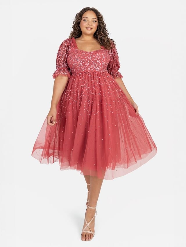 Maya Deluxe Maya Deluxe Women's Embellished Midi Dress in Pink - 3