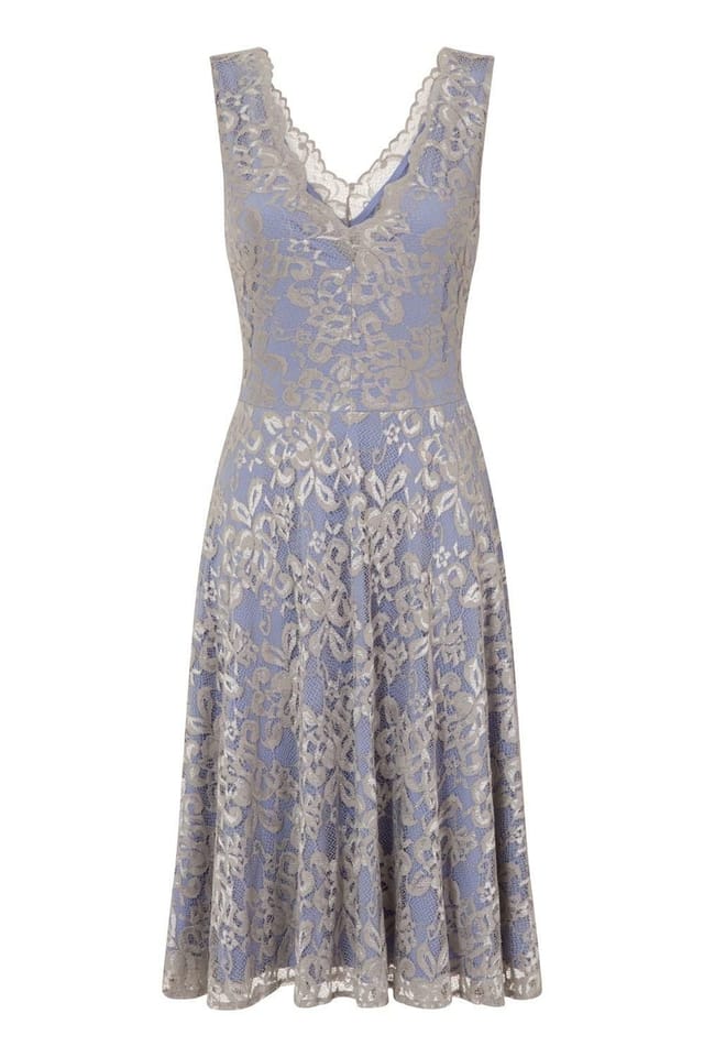 Hot Squash Hot Squash Women's V-Neck Floral Lace Dress in Silver - 3