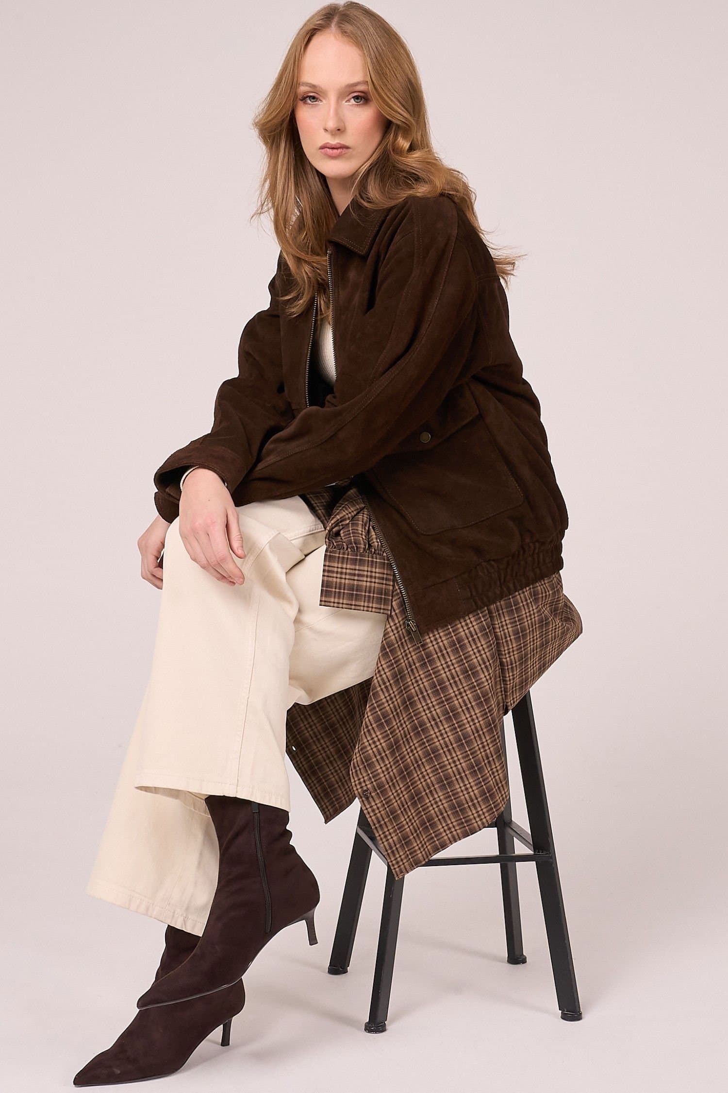 Barneys Originals Barneys Originals Women's Real Suede Bomber Jacket in Brown