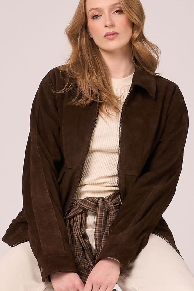 Barneys Originals Barneys Originals Women's Real Suede Bomber Jacket in Brown - 2