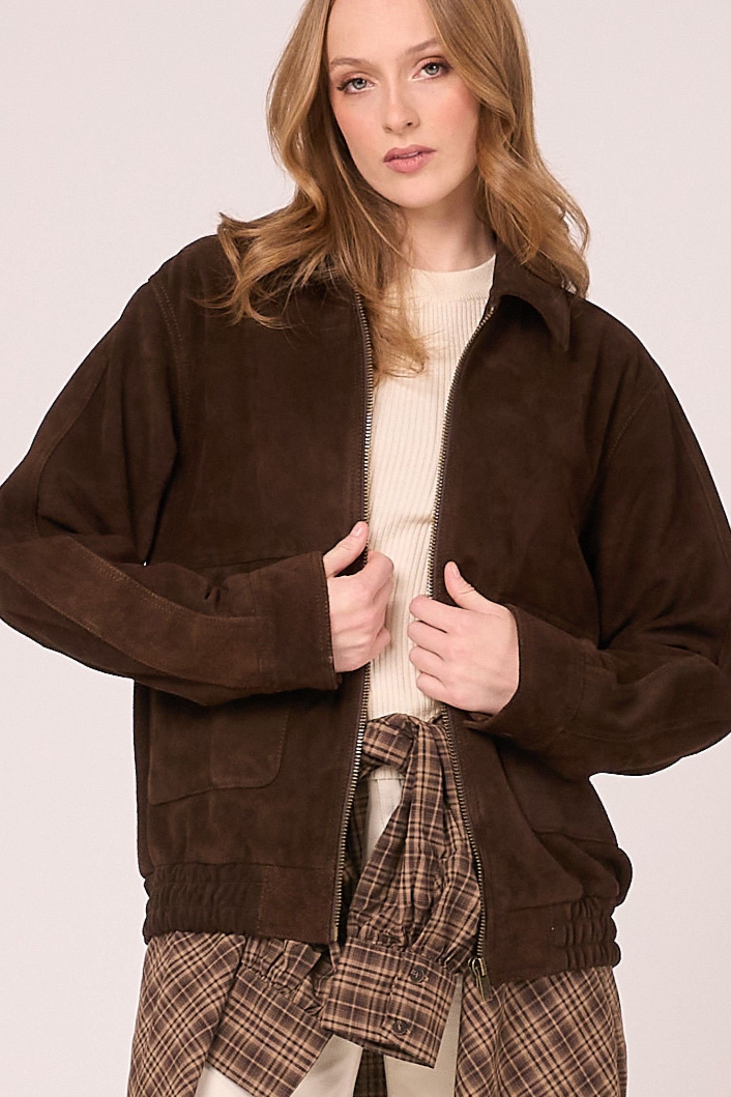 Barneys Originals Barneys Originals Women's Real Suede Bomber Jacket in Brown - 3
