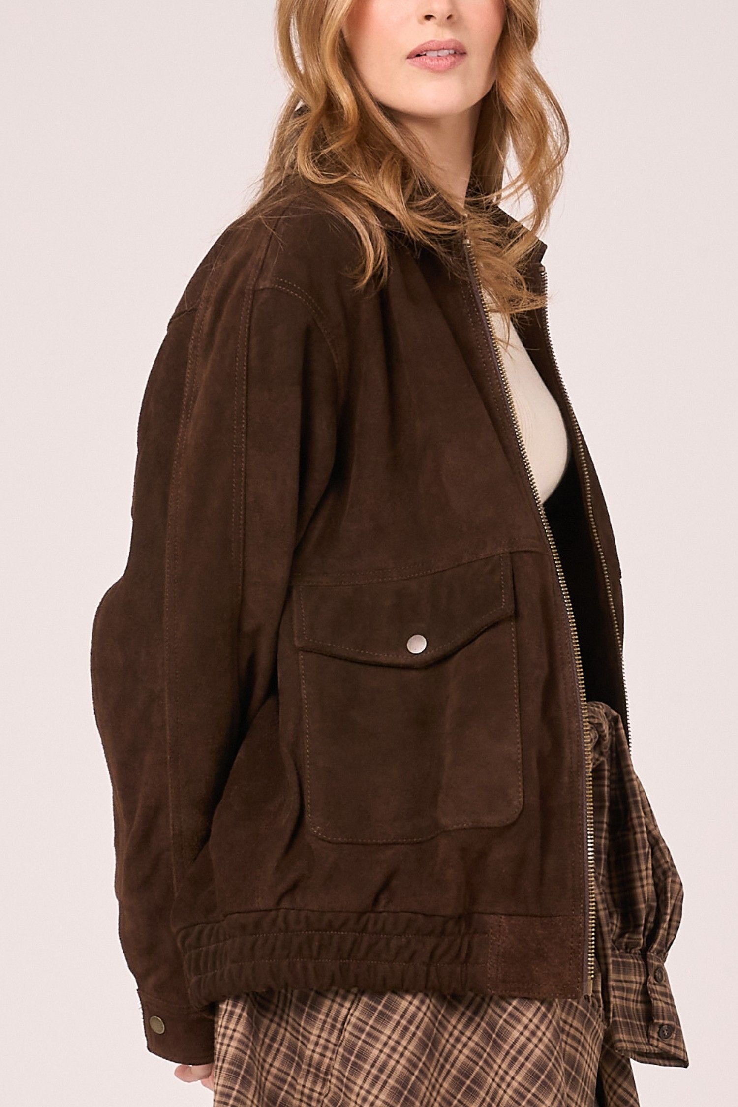 Barneys Originals Barneys Originals Women's Real Suede Bomber Jacket in Brown - 4