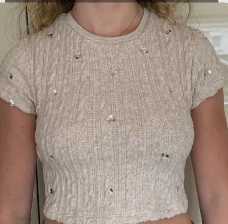Bershka Elignt soft fine-knit sequin embellished crop top