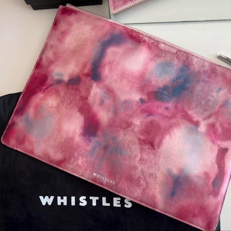 Whistles Whistles Leather Medium Pouch Clutch Bag Pink Tie Dye Pattern Silver Hardware RRP £80 - 1