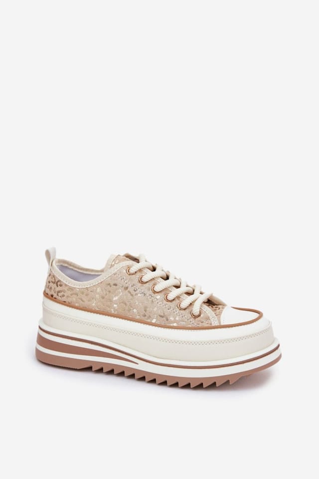 Love Lace Love Lace Women's Textile Platform Sneakers with Thick Lacing for Comfort in Beige - 2