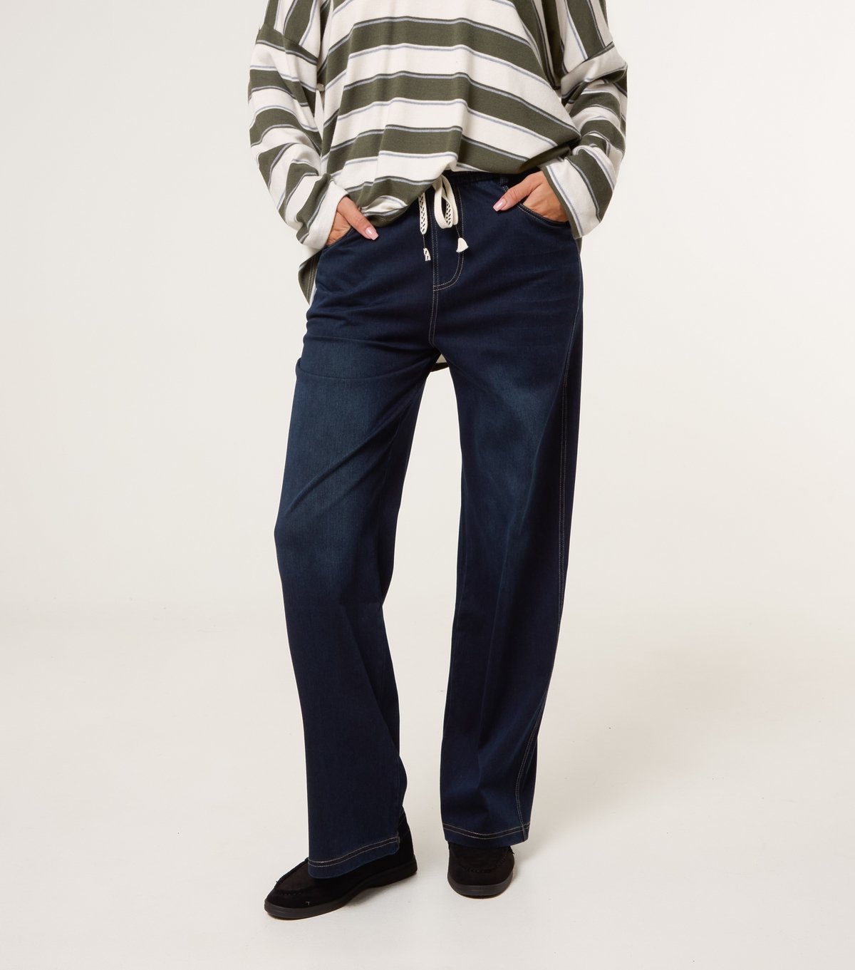 Blue Vanilla Women's Dark Blue Elasticated Waist Jeans Blue Vanilla New Look - 2