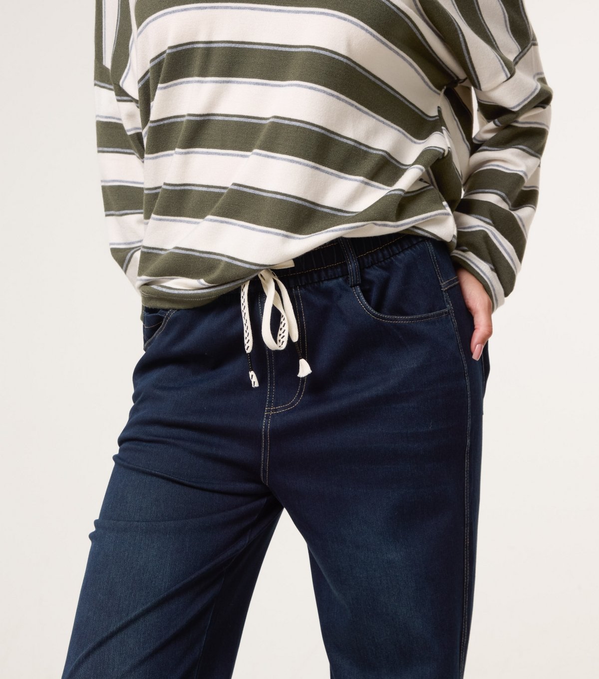 Blue Vanilla Women's Dark Blue Elasticated Waist Jeans Blue Vanilla New Look - 3