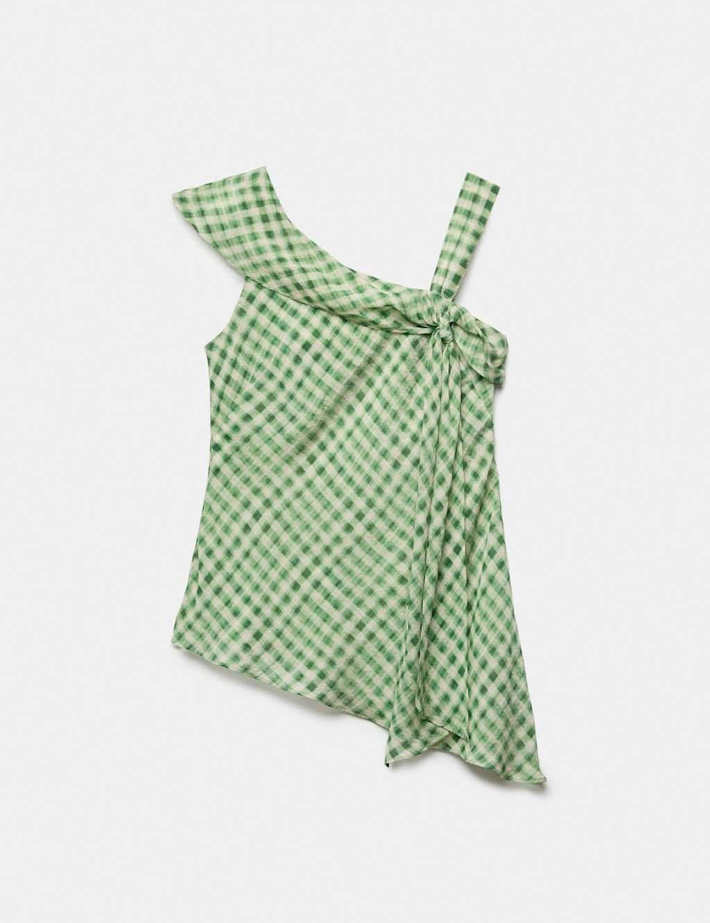 Marks & Spencer M&S Checked Asymmetric Top Green Mix