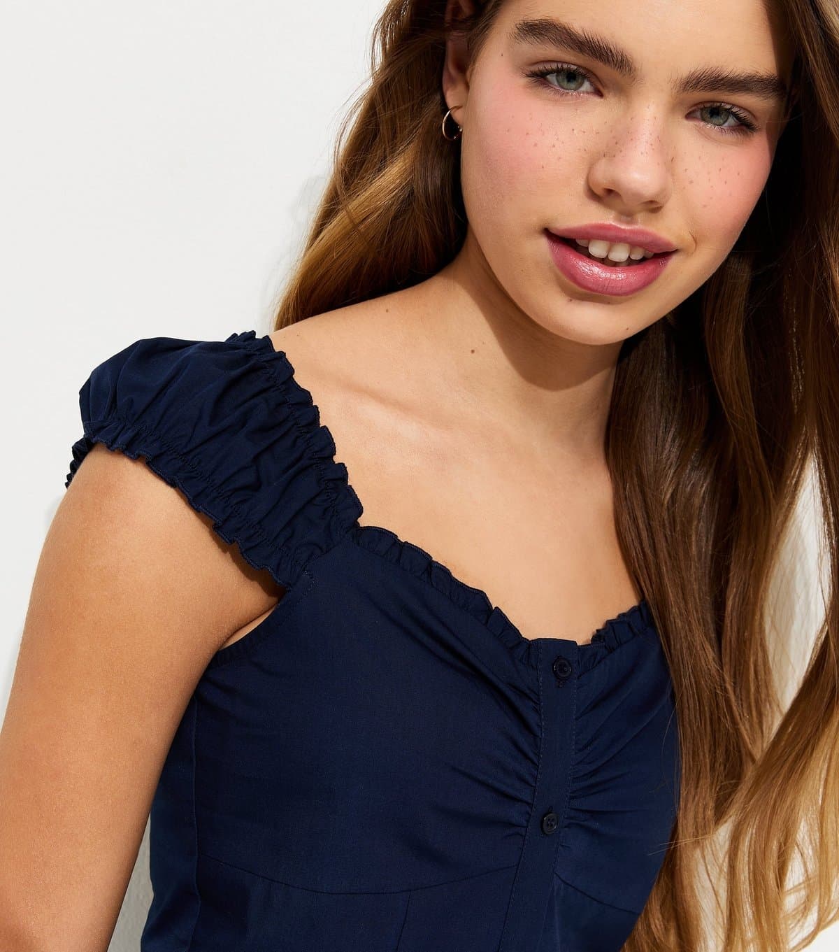 New Look Girls' Navy Pintuck Button Front Top New Look