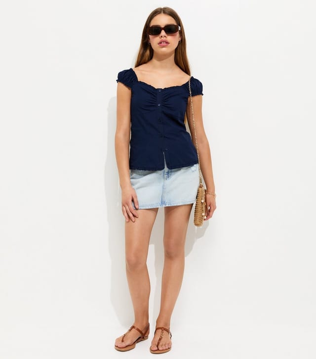 New Look Girls' Navy Pintuck Button Front Top New Look - 3