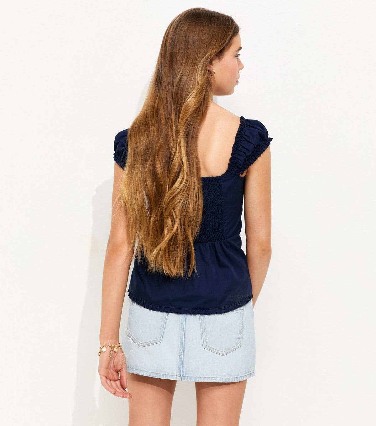 New Look Girls' Navy Pintuck Button Front Top New Look - 4