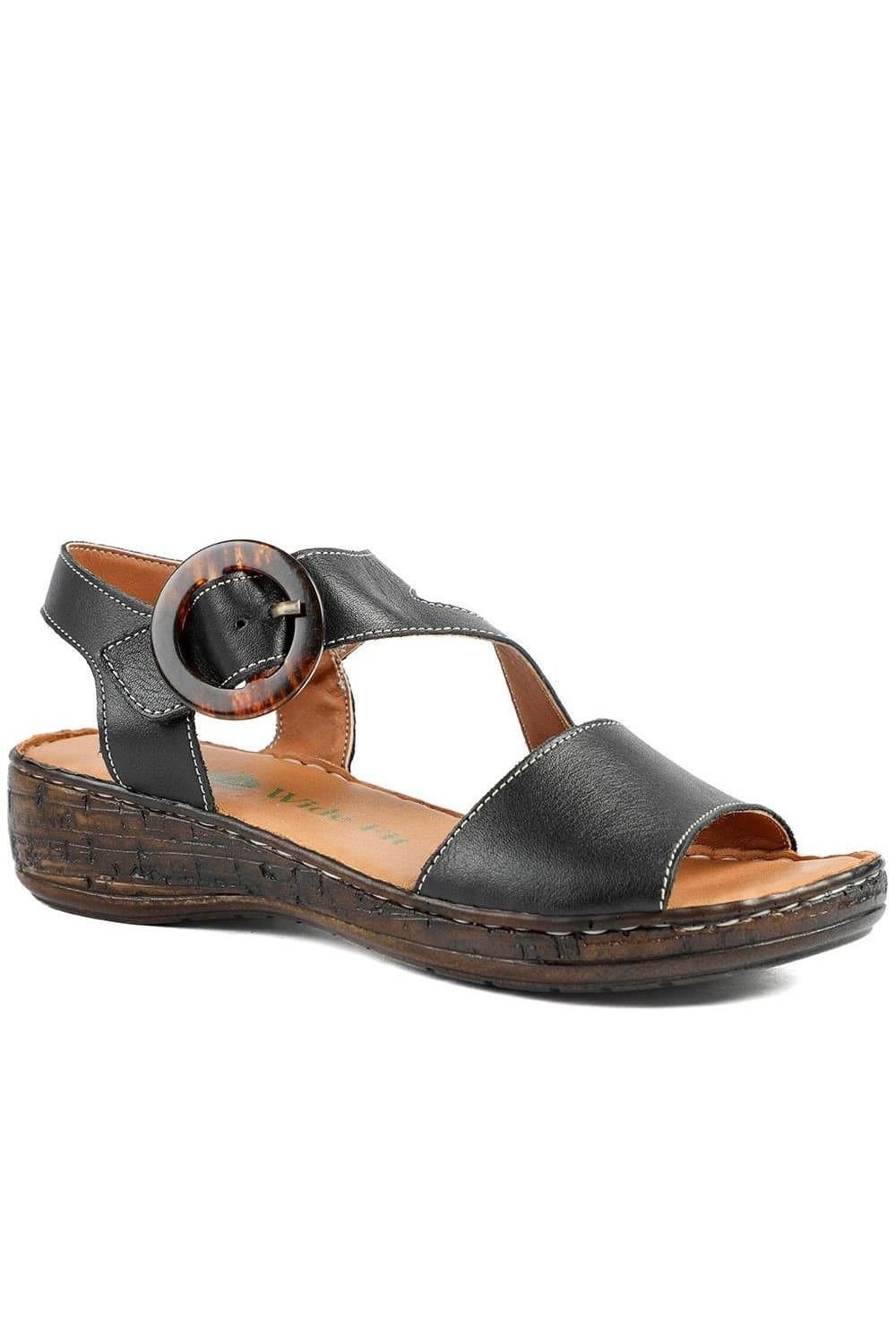 Pavers Pavers Women's Wide Fit Leather Sandals With Buckle Fastening in Black