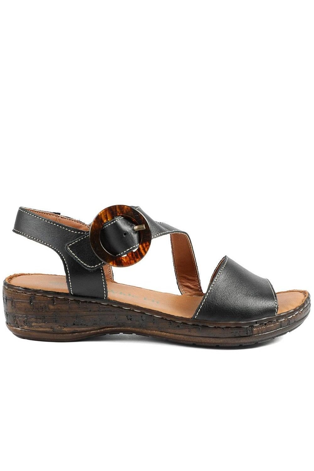 Pavers Pavers Women's Wide Fit Leather Sandals With Buckle Fastening in Black - 2