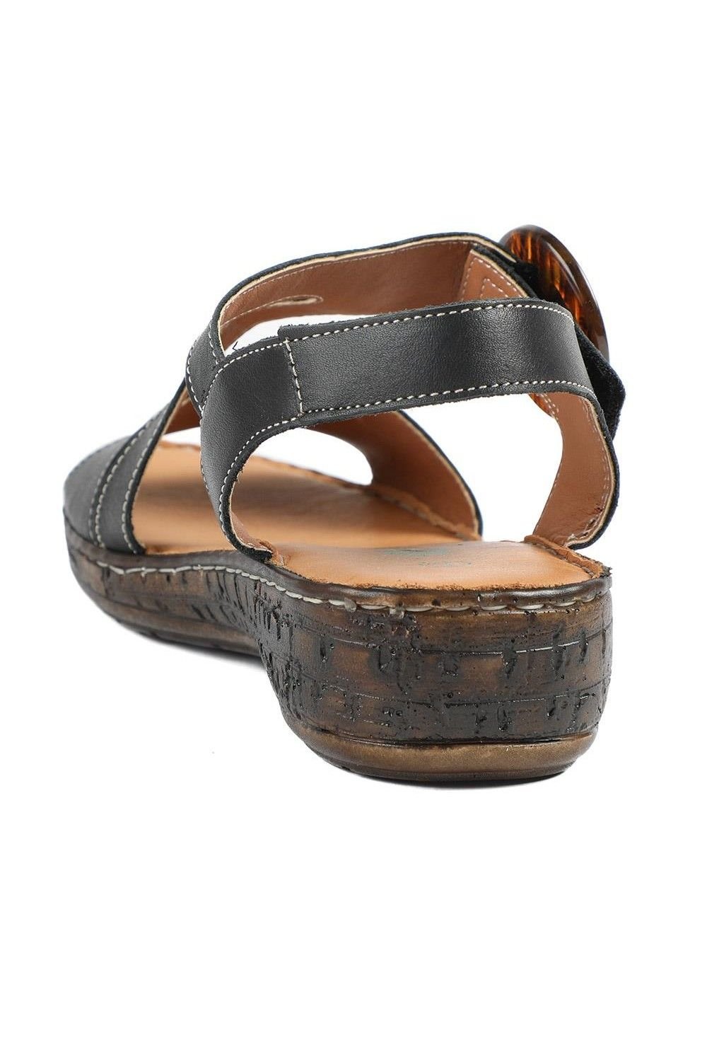 Pavers Pavers Women's Wide Fit Leather Sandals With Buckle Fastening in Black - 3