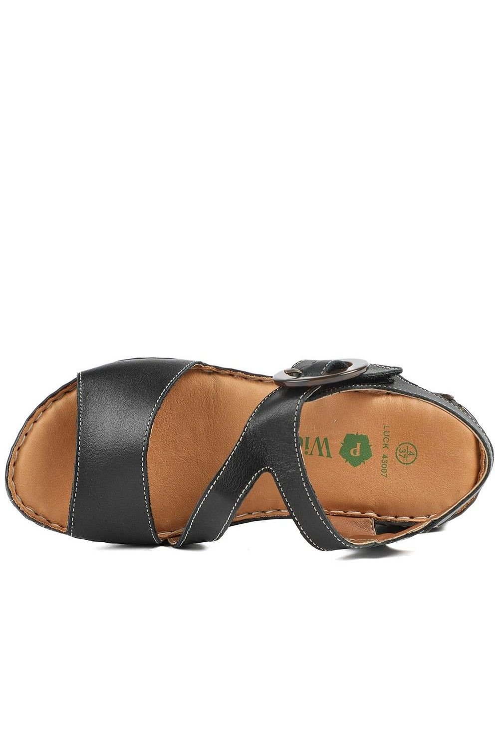 Pavers Pavers Women's Wide Fit Leather Sandals With Buckle Fastening in Black - 4