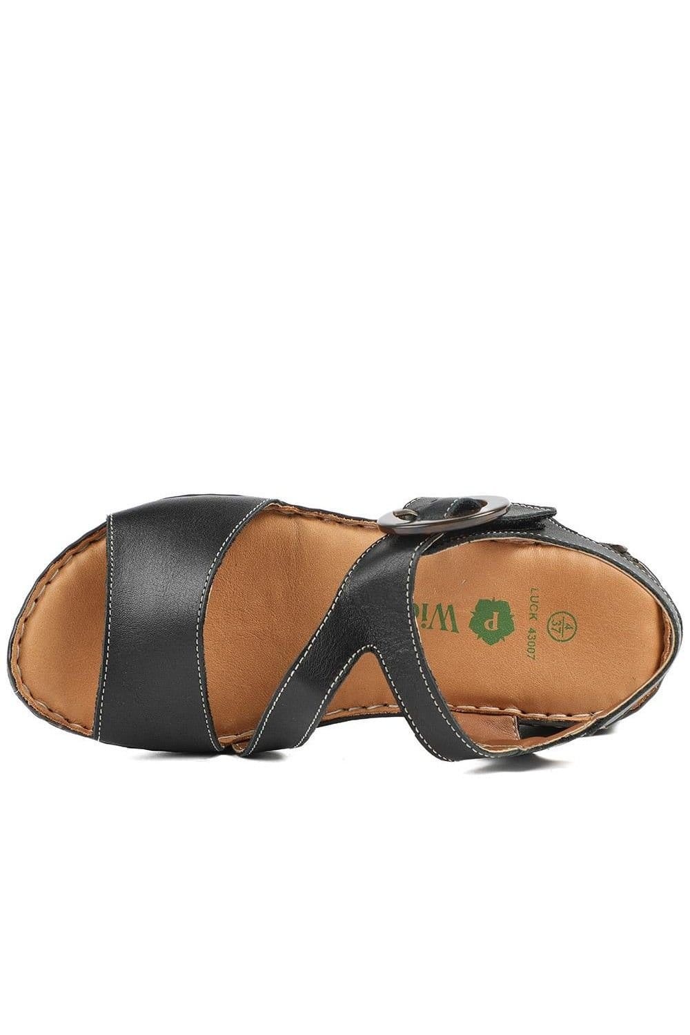 Pavers Pavers Women's Wide Fit Leather Sandals With Buckle Fastening in Black - 4