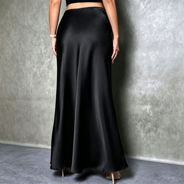 Lovii Lovii Women's High Waist Satin Maxi Skirt - Elegant Flowy Long Skirt Black - 2