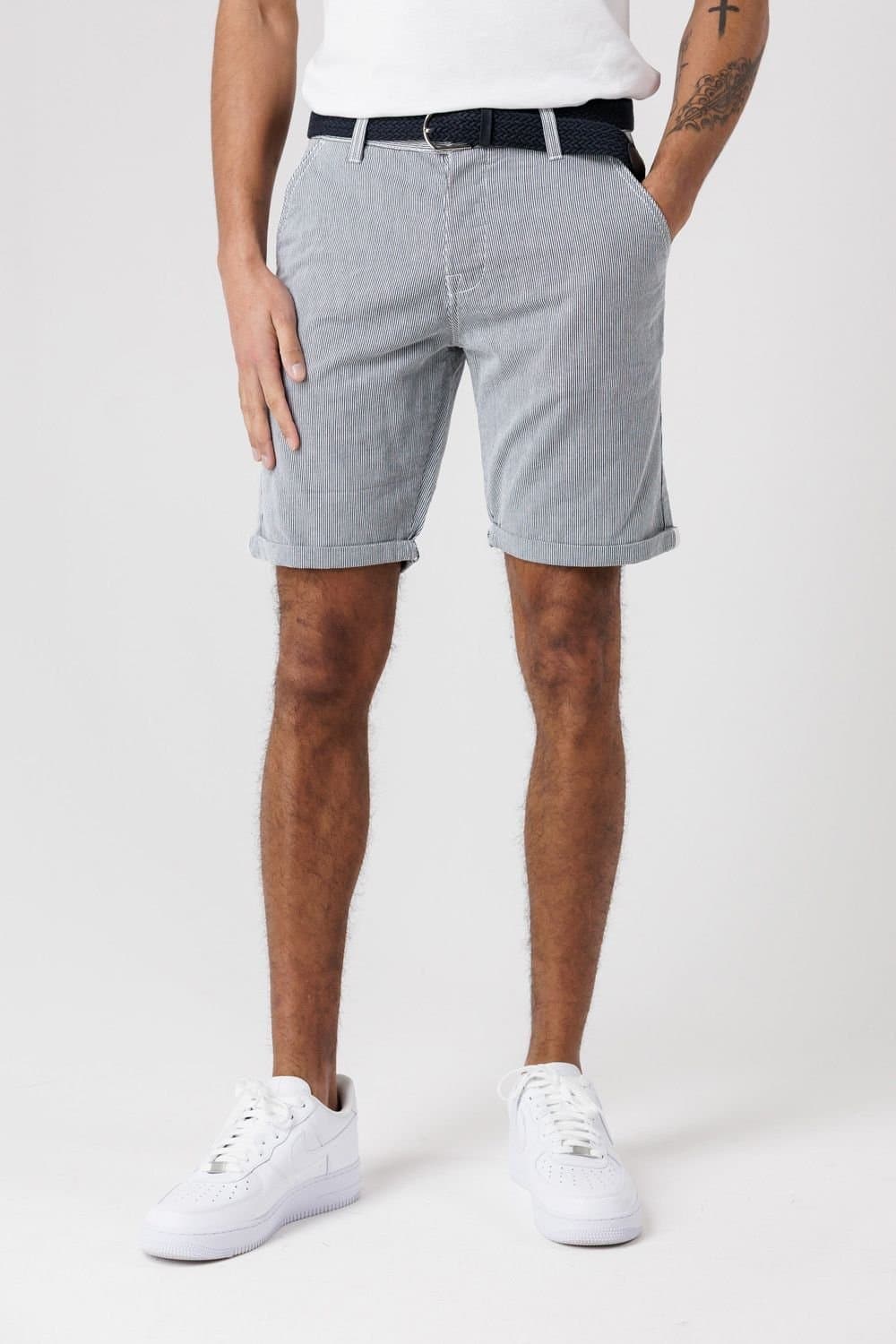 Tokyo Laundry Tokyo Laundry Men's Cotton Cord Oxford Shorts with Belt in Mid Blue
