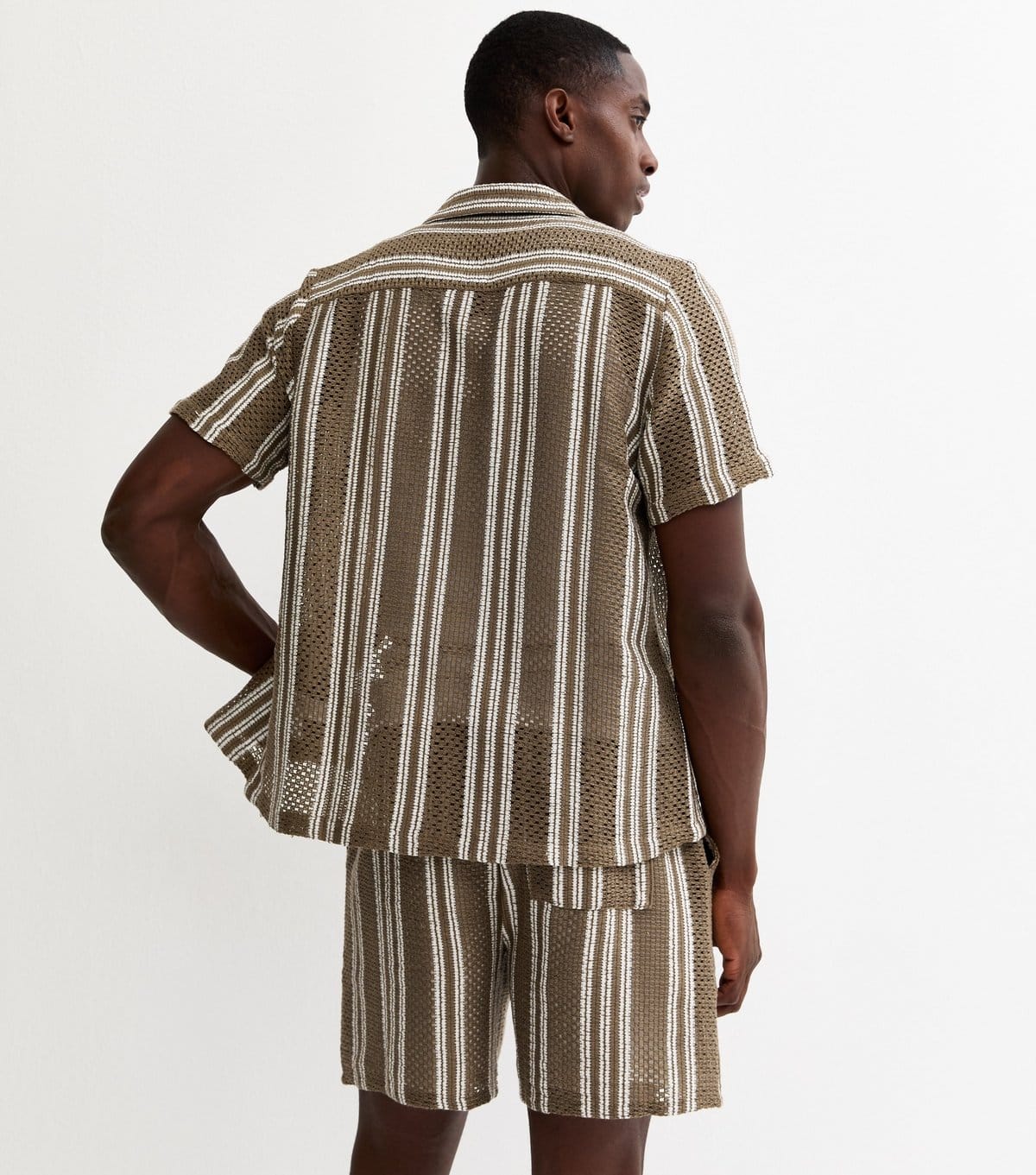 New Look Men's Green Regular Fit Textured Striped Shorts New Look - 4