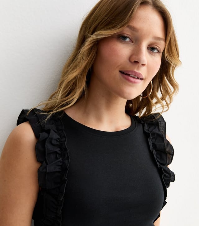 New Look Women's Black Ruffle Sleeve Top New Look - 2