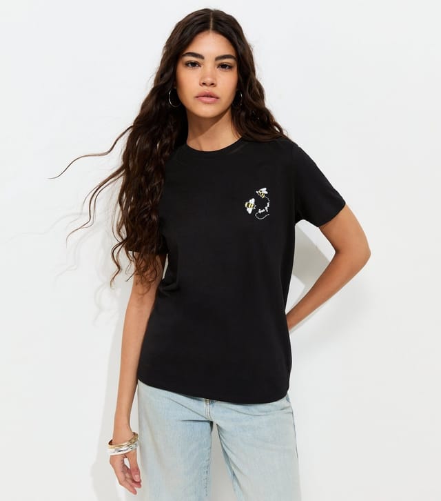 New Look Women's Black Cotton Bee Free Bee Print Relaxed T-Shirt New Look - 2