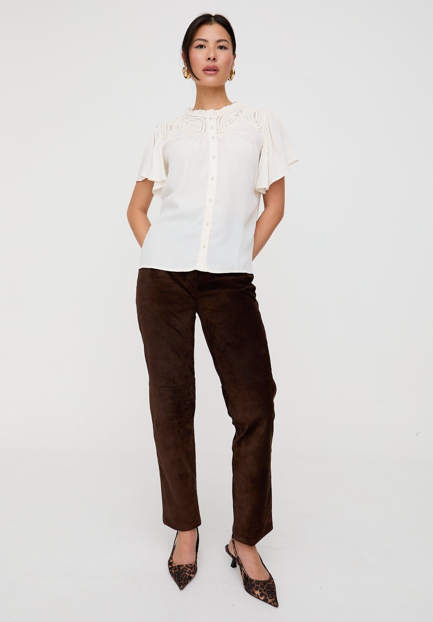 Lily and Lionel Lily and Lionel Women's Kew Lace Insert Angel Sleeve Shirt In Cream in Ecru - 4