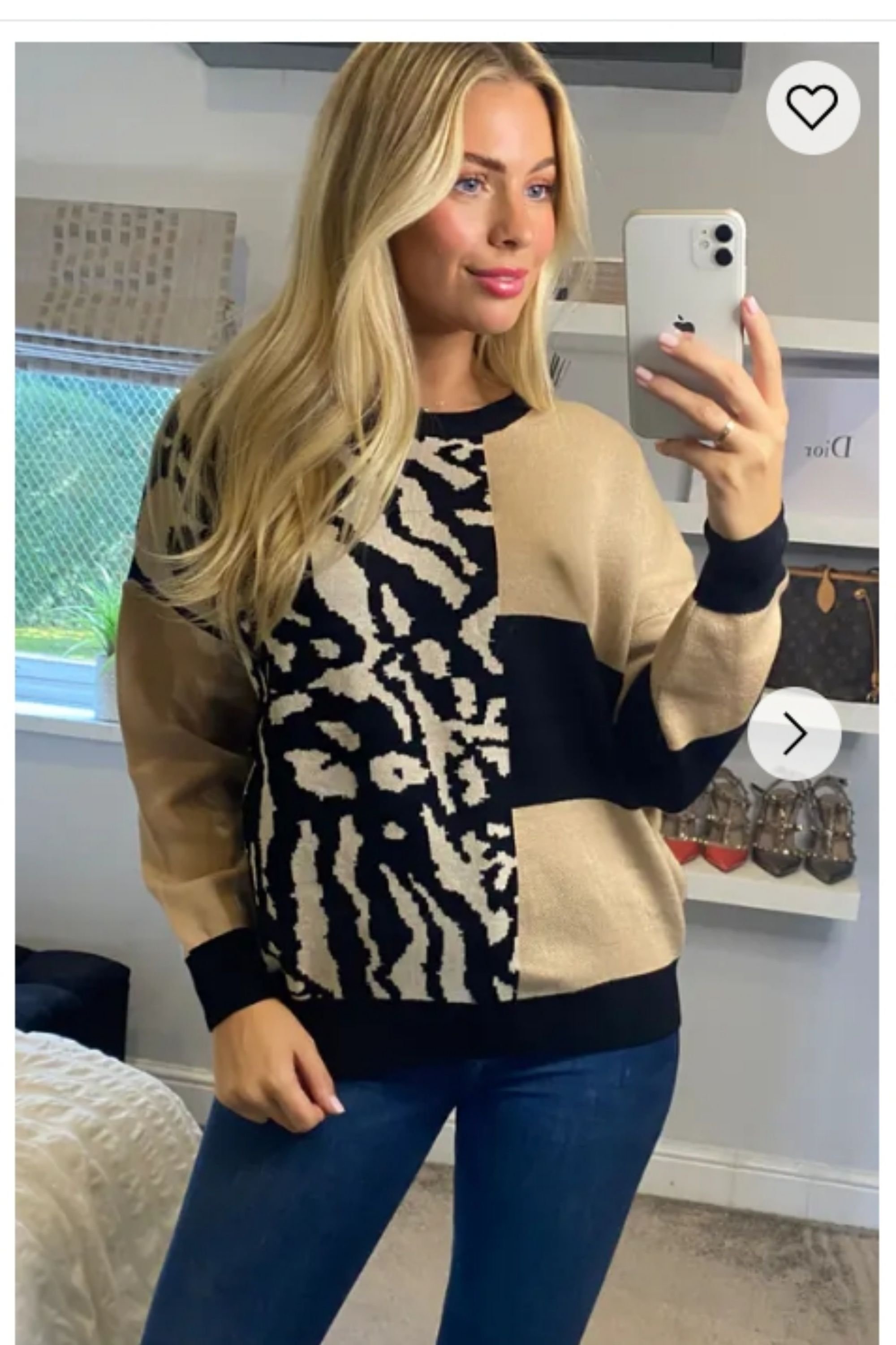 CY CY Women's Leopard Print With Patch Design Jumper in Beige - 1