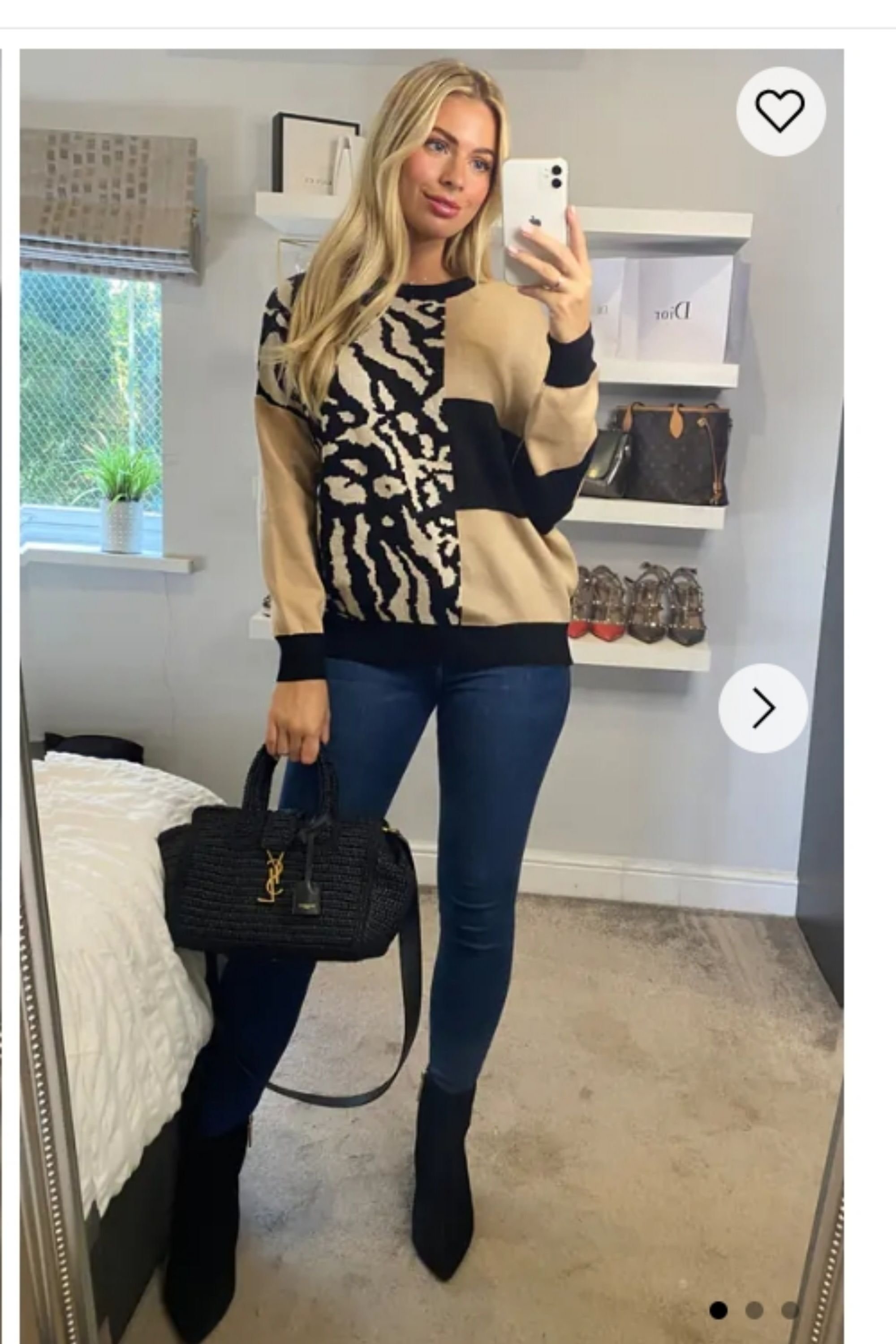 CY CY Women's Leopard Print With Patch Design Jumper in Beige - 2