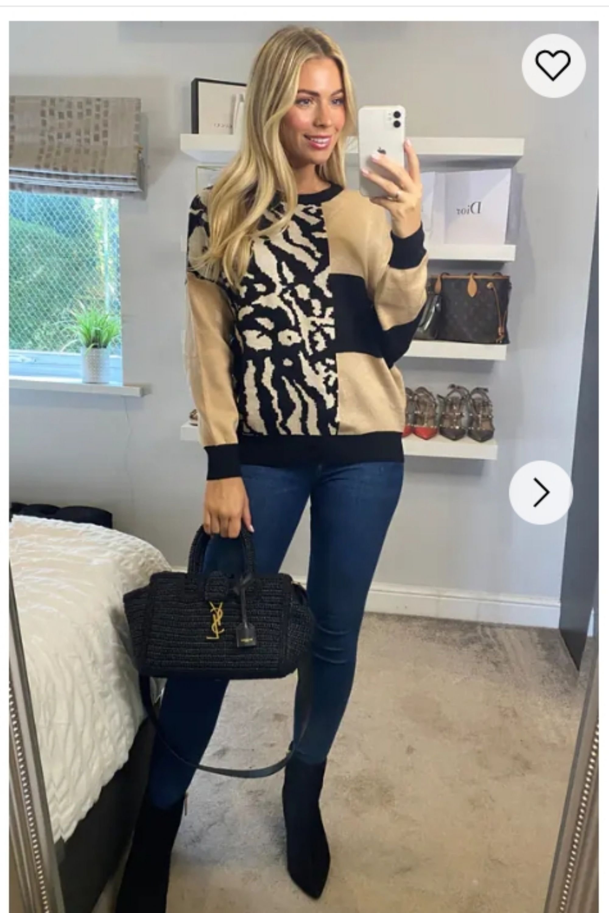 CY CY Women's Leopard Print With Patch Design Jumper in Beige - 3