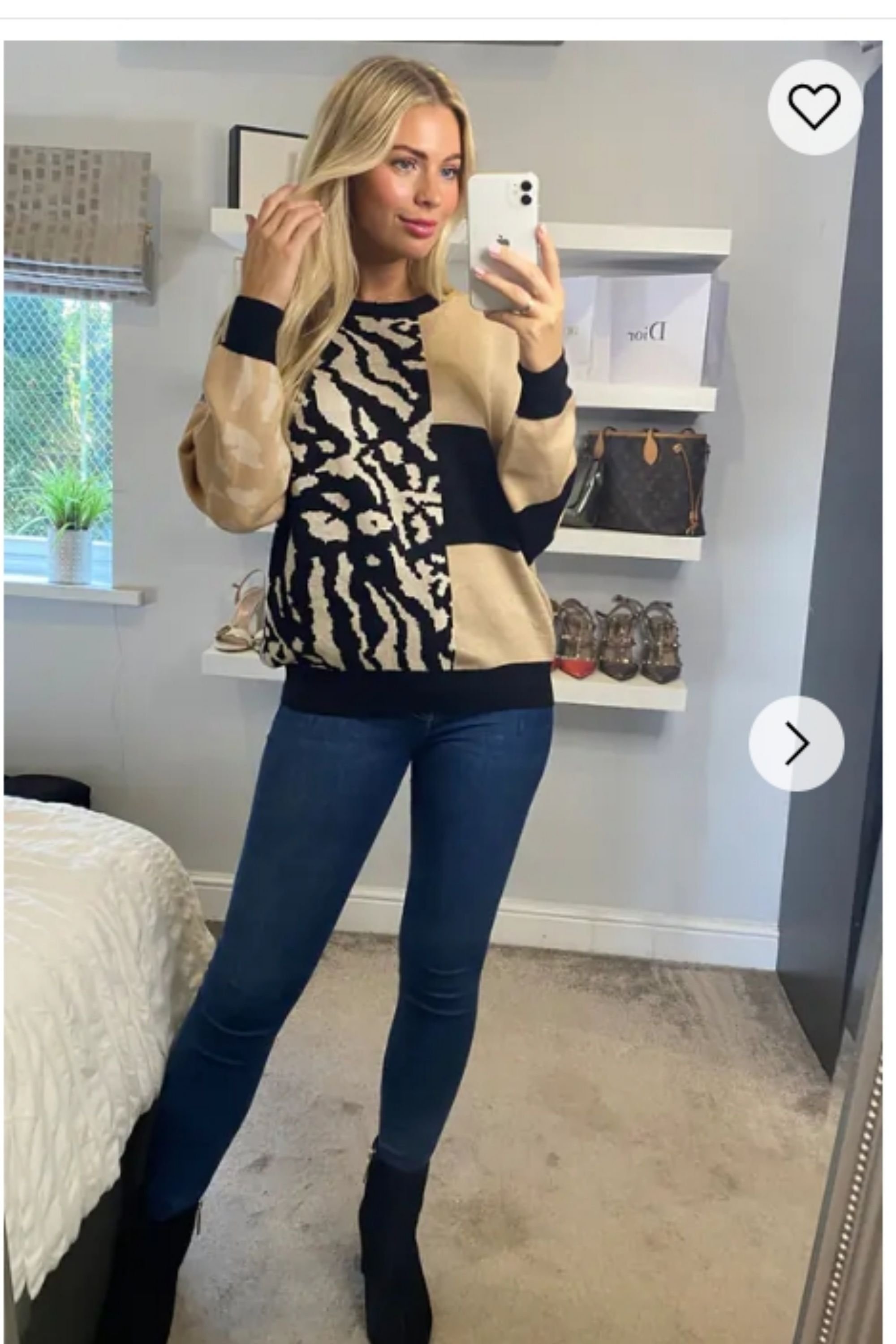 CY CY Women's Leopard Print With Patch Design Jumper in Beige - 4