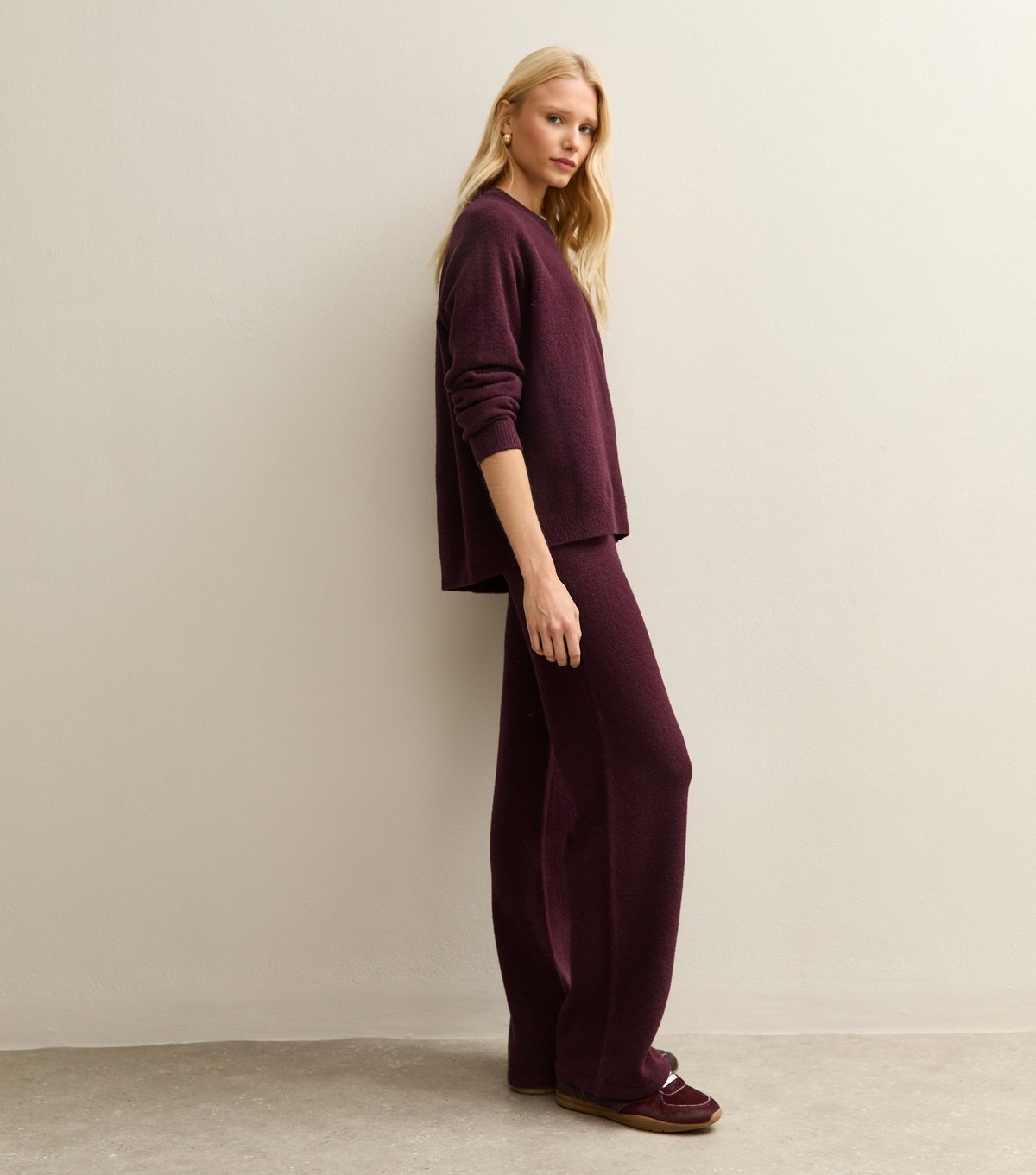 New Look Women's Dark Burgundy Knit Wide Leg Trousers New Look - 3