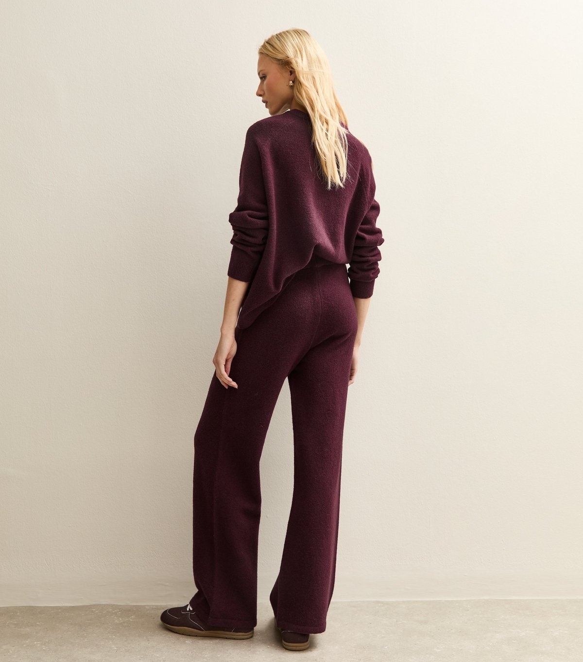 New Look Women's Dark Burgundy Knit Wide Leg Trousers New Look - 4