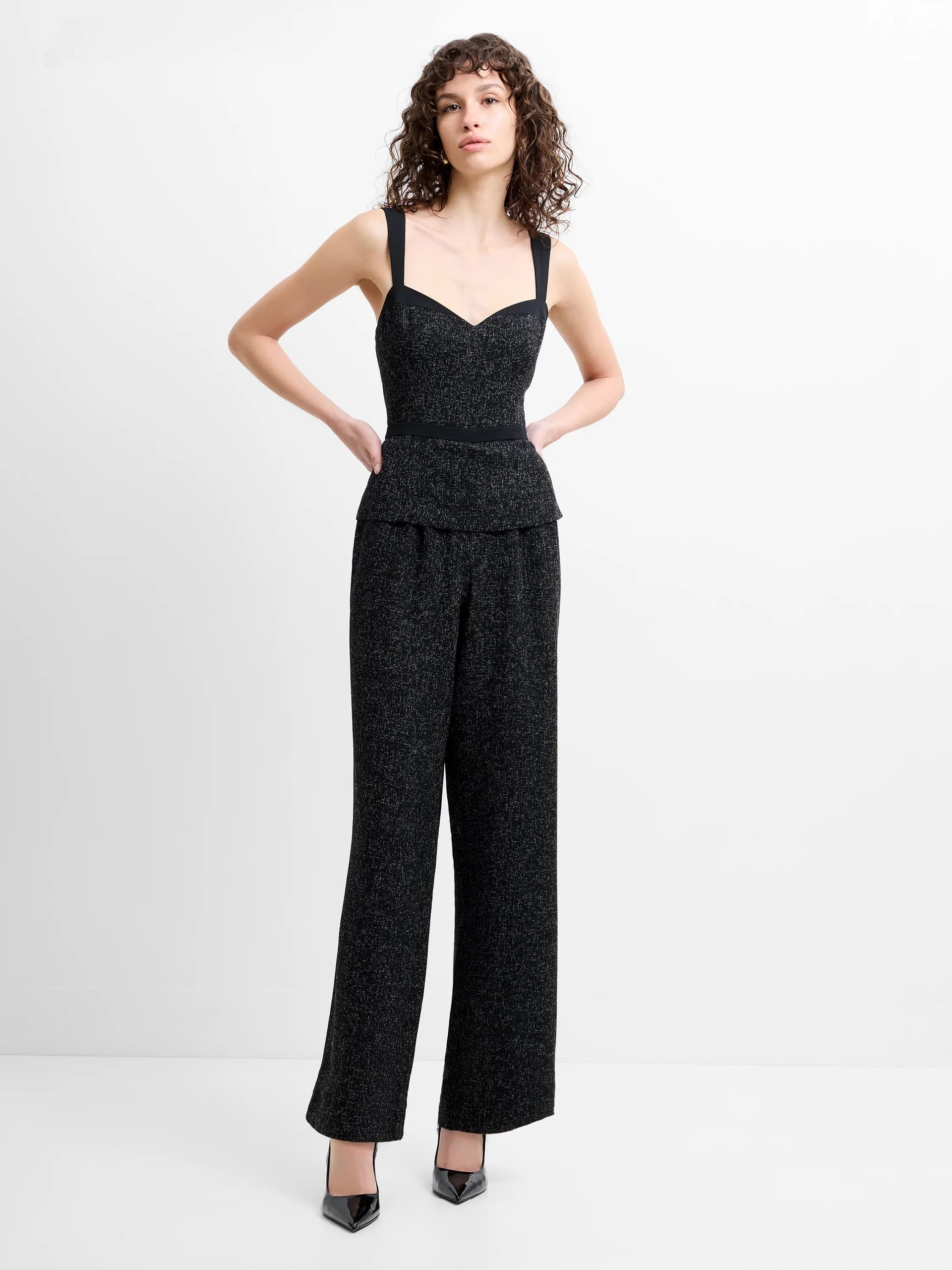 French Connection Alyssia Boucle Peplum Jumpsuit Black