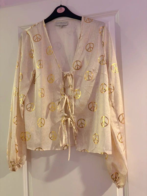 Never Fully Dressed Never fully dressed satin gold peace tie top - 1