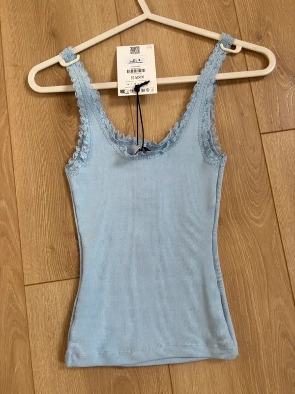 Bershka Bershka blue lace henley tank top
