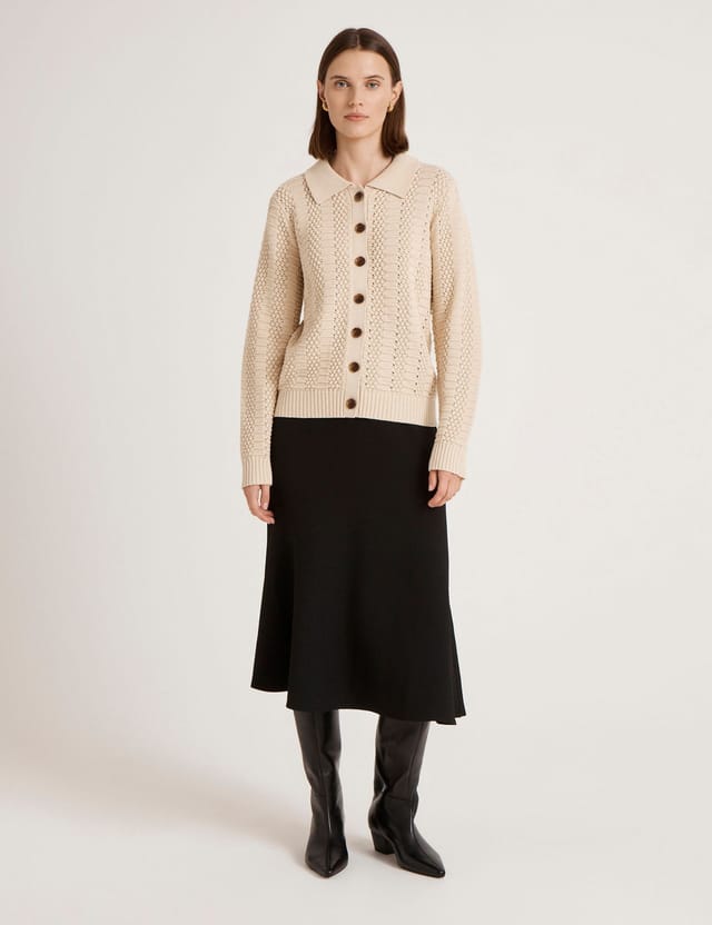 Finery London Finery London Women's Emlyn Cotton Knitted Collared Cardigan in Light Beige - 2