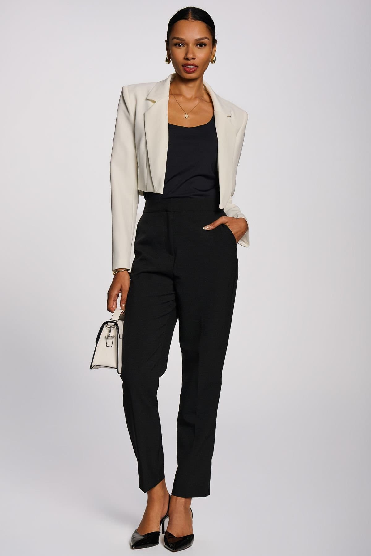 Jolie Moi Jolie Moi Women's Open Front Tailored Blazer in White