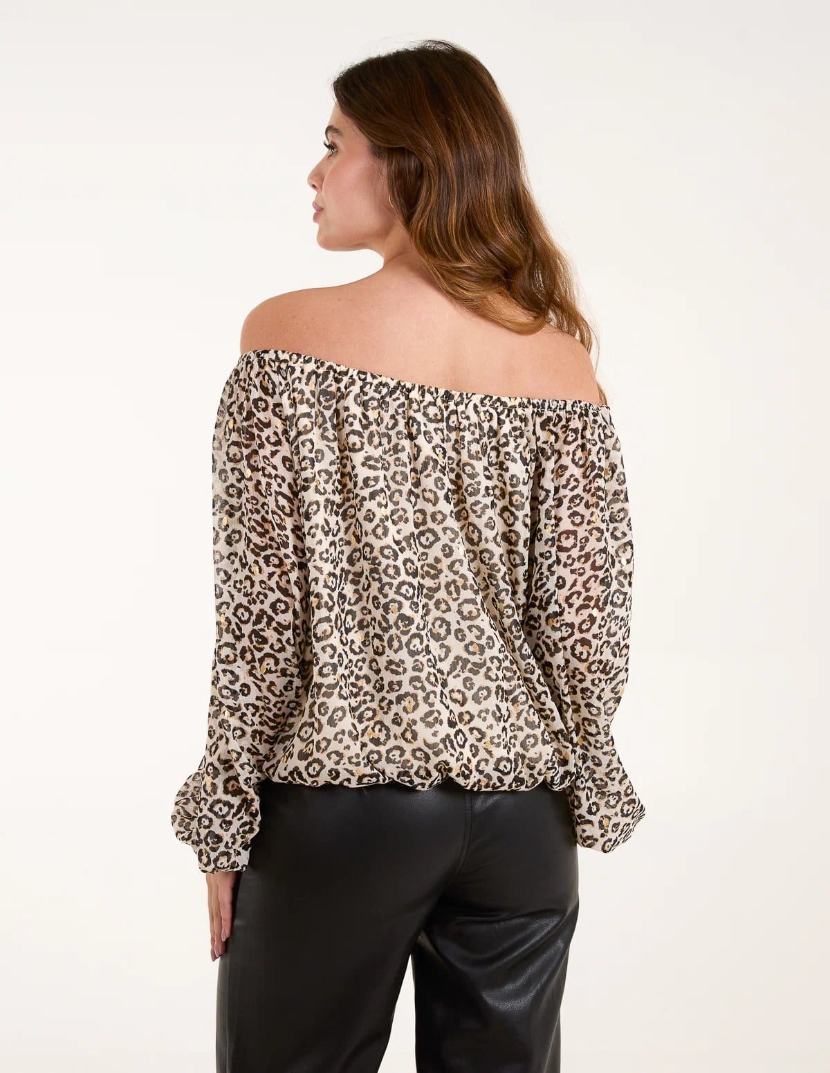 Blue Vanilla Bardot Elastic Neckline Leopard Tassel Top - 4