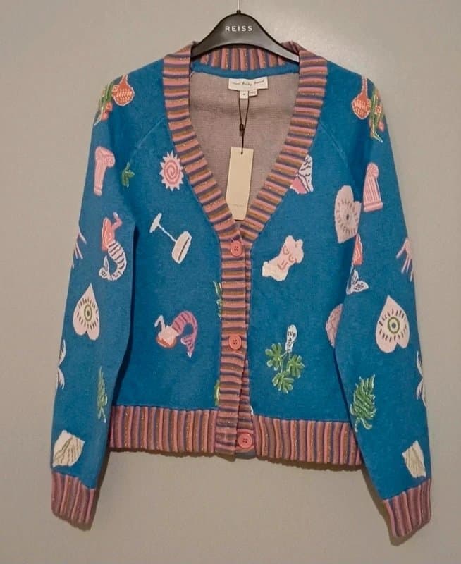 Never Fully Dressed Never Fully Dressed Blue Athena Jacquard Cardigan RRP £99 - size M/12